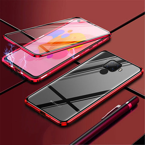 Funda Bumper Lujo Marco de Aluminio Espejo 360 Grados Carcasa para Huawei Nova 5i Pro Rojo