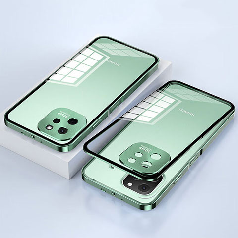 Funda Bumper Lujo Marco de Aluminio Espejo 360 Grados Carcasa para Huawei Nova Y61 Verde