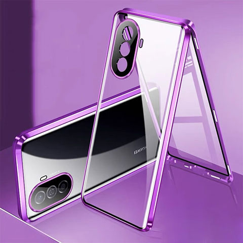 Funda Bumper Lujo Marco de Aluminio Espejo 360 Grados Carcasa para Huawei Nova Y70 Plus Morado