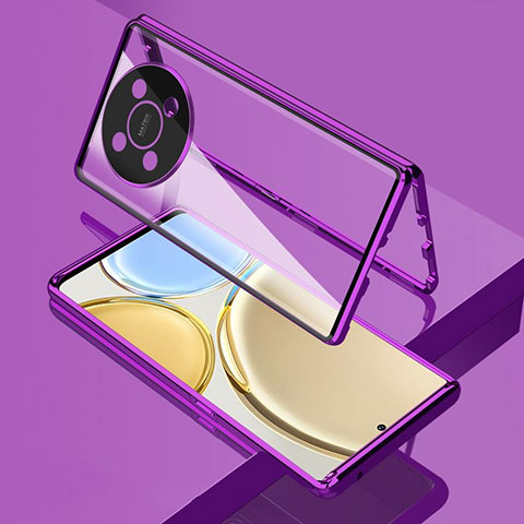 Funda Bumper Lujo Marco de Aluminio Espejo 360 Grados Carcasa para Huawei Nova Y91 Morado