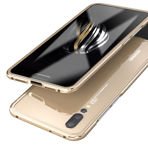 Funda Bumper Lujo Marco de Aluminio Espejo 360 Grados Carcasa para Huawei P20 Pro Oro