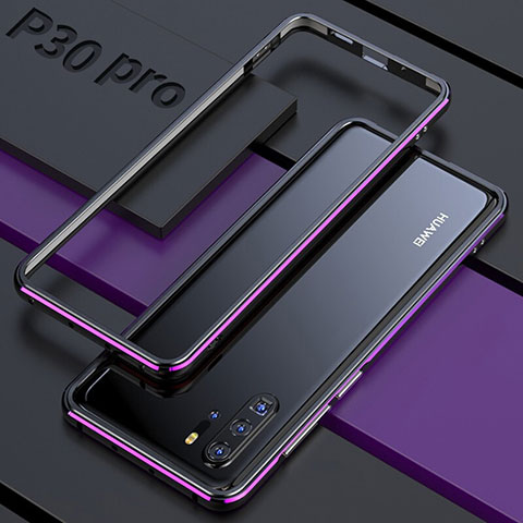 Funda Bumper Lujo Marco de Aluminio Espejo 360 Grados Carcasa para Huawei P30 Pro Morado