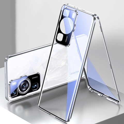 Funda Bumper Lujo Marco de Aluminio Espejo 360 Grados Carcasa para Huawei P60 Pro Plata