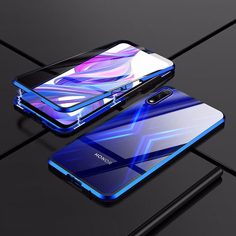 Funda Bumper Lujo Marco de Aluminio Espejo 360 Grados Carcasa para Huawei Y9 Prime (2019) Azul