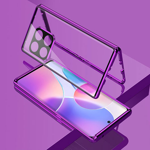 Funda Bumper Lujo Marco de Aluminio Espejo 360 Grados Carcasa para OnePlus 10 Pro 5G Morado