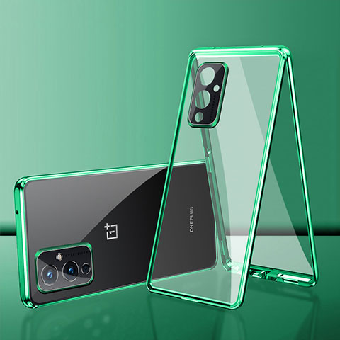 Funda Bumper Lujo Marco de Aluminio Espejo 360 Grados Carcasa para OnePlus 9 5G Verde