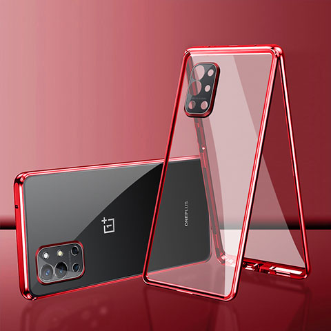 Funda Bumper Lujo Marco de Aluminio Espejo 360 Grados Carcasa para OnePlus 9R 5G Rojo