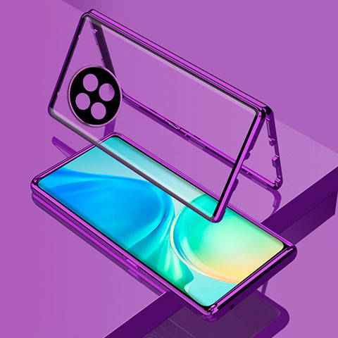 Funda Bumper Lujo Marco de Aluminio Espejo 360 Grados Carcasa para OnePlus Ace 2 Pro 5G Morado