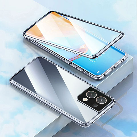 Funda Bumper Lujo Marco de Aluminio Espejo 360 Grados Carcasa para OnePlus Ace 2V 5G Plata