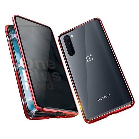 Funda Bumper Lujo Marco de Aluminio Espejo 360 Grados Carcasa para OnePlus Nord Rojo