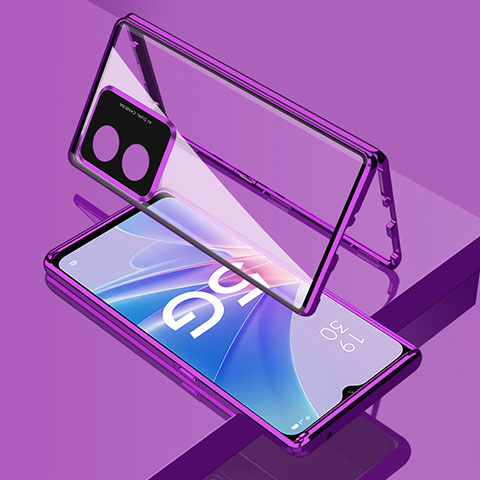 Funda Bumper Lujo Marco de Aluminio Espejo 360 Grados Carcasa para Oppo A1 5G Morado