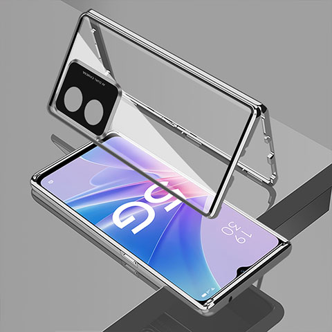 Funda Bumper Lujo Marco de Aluminio Espejo 360 Grados Carcasa para Oppo A1 5G Plata