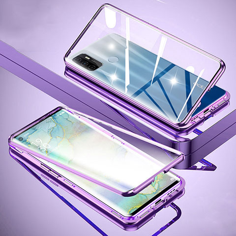 Funda Bumper Lujo Marco de Aluminio Espejo 360 Grados Carcasa para Oppo A11s Morado