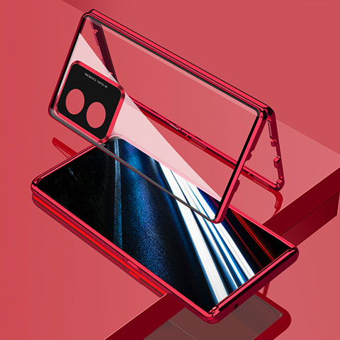 Funda Bumper Lujo Marco de Aluminio Espejo 360 Grados Carcasa para Oppo A18 Rojo