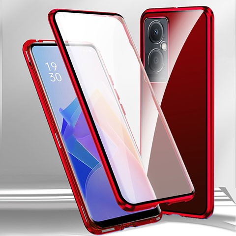 Funda Bumper Lujo Marco de Aluminio Espejo 360 Grados Carcasa para Oppo A2 5G Rojo