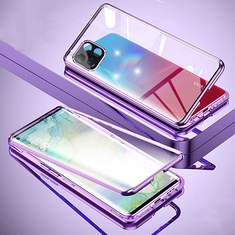 Funda Bumper Lujo Marco de Aluminio Espejo 360 Grados Carcasa para Oppo A53 5G Morado