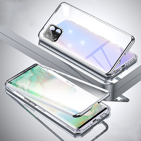 Funda Bumper Lujo Marco de Aluminio Espejo 360 Grados Carcasa para Oppo A53 5G Plata