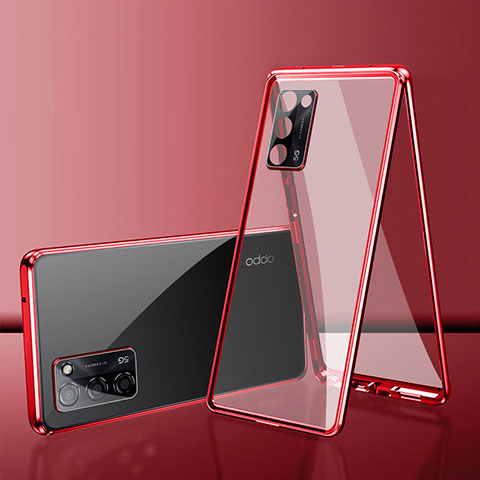 Funda Bumper Lujo Marco de Aluminio Espejo 360 Grados Carcasa para Oppo A53s 5G Rojo