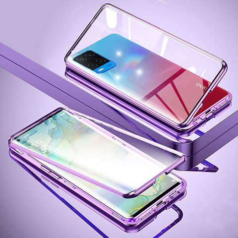 Funda Bumper Lujo Marco de Aluminio Espejo 360 Grados Carcasa para Oppo A54 4G Morado