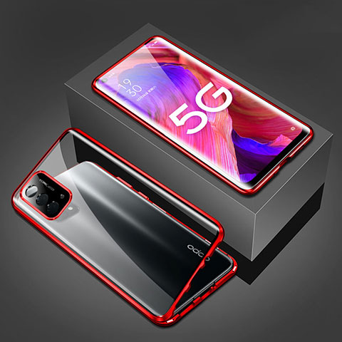 Funda Bumper Lujo Marco de Aluminio Espejo 360 Grados Carcasa para Oppo A54 5G Rojo