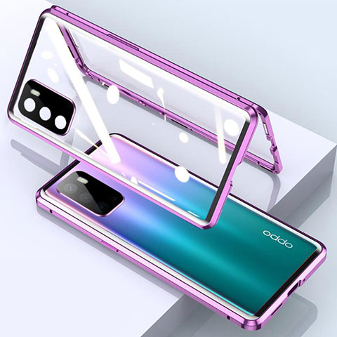 Funda Bumper Lujo Marco de Aluminio Espejo 360 Grados Carcasa para Oppo A54s Morado