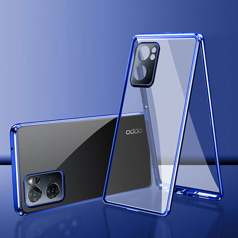 Funda Bumper Lujo Marco de Aluminio Espejo 360 Grados Carcasa para Oppo A56S 5G Azul