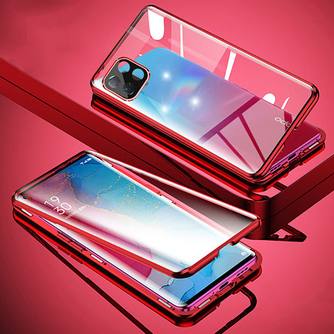 Funda Bumper Lujo Marco de Aluminio Espejo 360 Grados Carcasa para Oppo A72 5G Rojo