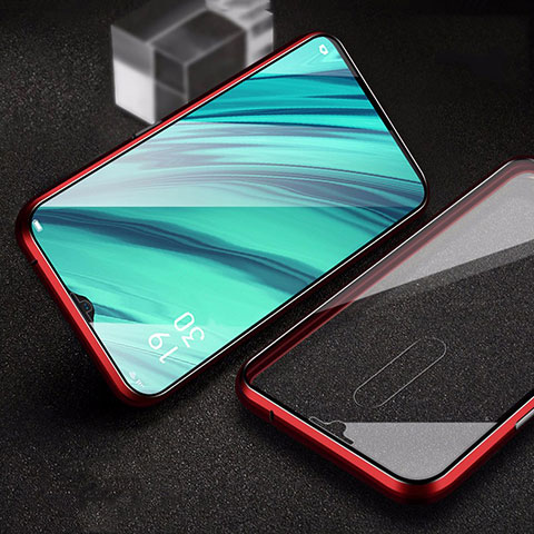 Funda Bumper Lujo Marco de Aluminio Espejo 360 Grados Carcasa para Oppo A9 Rojo