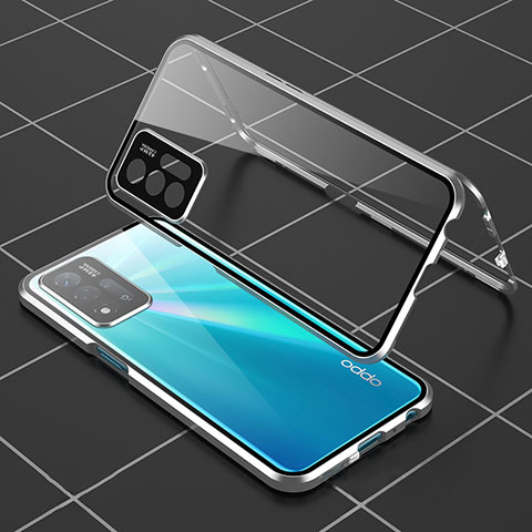 Funda Bumper Lujo Marco de Aluminio Espejo 360 Grados Carcasa para Oppo A93s 5G Plata