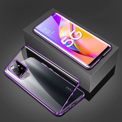 Funda Bumper Lujo Marco de Aluminio Espejo 360 Grados Carcasa para Oppo A94 5G Morado