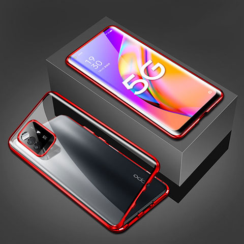 Funda Bumper Lujo Marco de Aluminio Espejo 360 Grados Carcasa para Oppo A94 5G Rojo