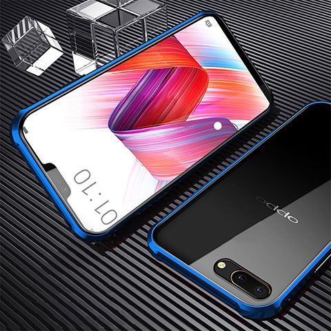 Funda Bumper Lujo Marco de Aluminio Espejo 360 Grados Carcasa para Oppo AX5 Azul