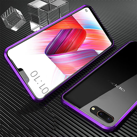 Funda Bumper Lujo Marco de Aluminio Espejo 360 Grados Carcasa para Oppo AX5 Morado