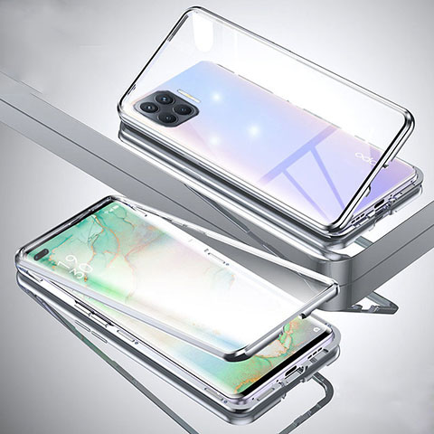 Funda Bumper Lujo Marco de Aluminio Espejo 360 Grados Carcasa para Oppo F17 Pro Plata