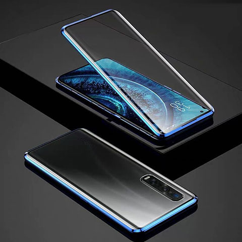 Funda Bumper Lujo Marco de Aluminio Espejo 360 Grados Carcasa para Oppo Find X2 Pro Azul