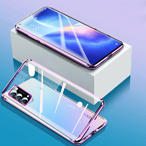 Funda Bumper Lujo Marco de Aluminio Espejo 360 Grados Carcasa para Oppo Find X3 Lite 5G Morado