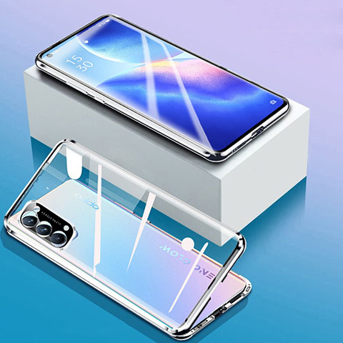 Funda Bumper Lujo Marco de Aluminio Espejo 360 Grados Carcasa para Oppo Find X3 Lite 5G Plata