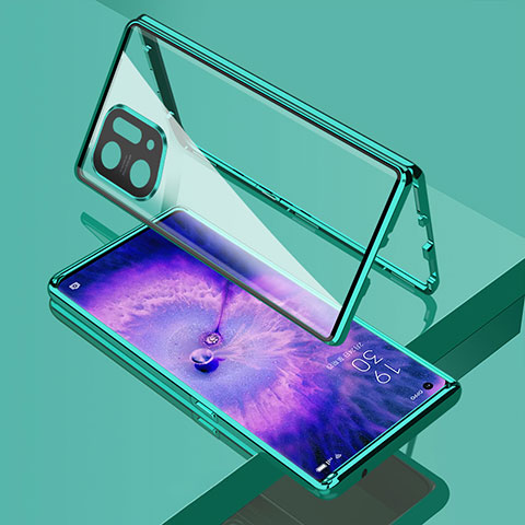 Funda Bumper Lujo Marco de Aluminio Espejo 360 Grados Carcasa para Oppo Find X5 5G Verde