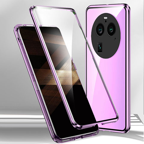 Funda Bumper Lujo Marco de Aluminio Espejo 360 Grados Carcasa para Oppo Find X6 5G Morado