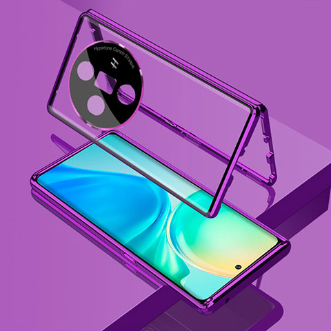 Funda Bumper Lujo Marco de Aluminio Espejo 360 Grados Carcasa para Oppo Find X7 5G Morado