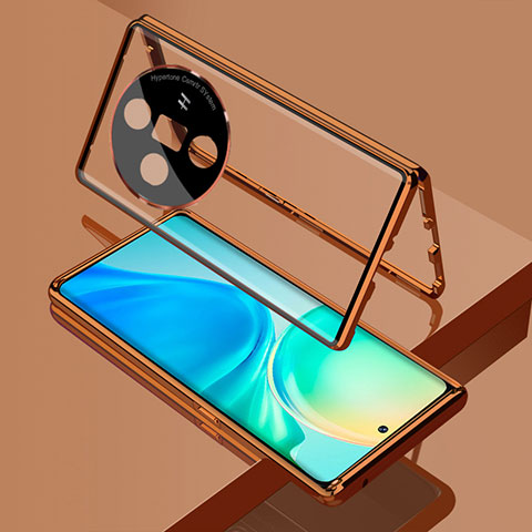 Funda Bumper Lujo Marco de Aluminio Espejo 360 Grados Carcasa para Oppo Find X7 5G Oro