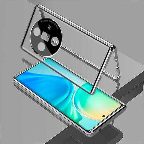 Funda Bumper Lujo Marco de Aluminio Espejo 360 Grados Carcasa para Oppo Find X7 Ultra 5G Plata