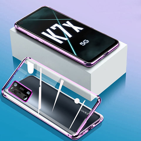 Funda Bumper Lujo Marco de Aluminio Espejo 360 Grados Carcasa para Oppo K7x 5G Morado