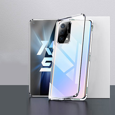 Funda Bumper Lujo Marco de Aluminio Espejo 360 Grados Carcasa para Oppo K9 5G Plata