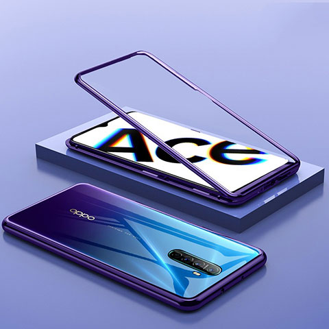 Funda Bumper Lujo Marco de Aluminio Espejo 360 Grados Carcasa para Oppo Reno Ace Morado