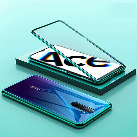 Funda Bumper Lujo Marco de Aluminio Espejo 360 Grados Carcasa para Oppo Reno Ace Verde