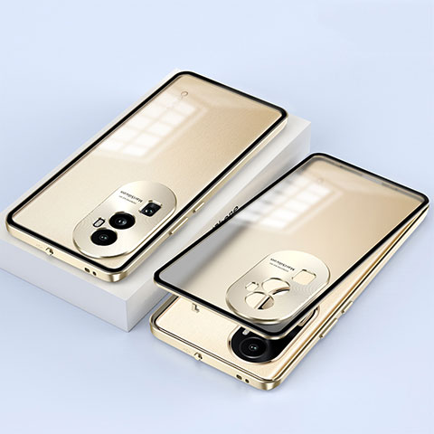 Funda Bumper Lujo Marco de Aluminio Espejo 360 Grados Carcasa para Oppo Reno11 Pro 5G Oro