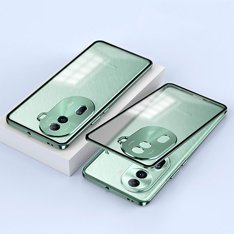 Funda Bumper Lujo Marco de Aluminio Espejo 360 Grados Carcasa para Oppo Reno11 Pro 5G Verde