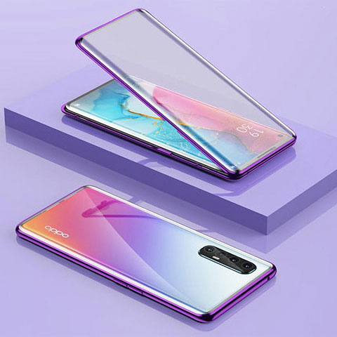 Funda Bumper Lujo Marco de Aluminio Espejo 360 Grados Carcasa para Oppo Reno3 Pro Morado