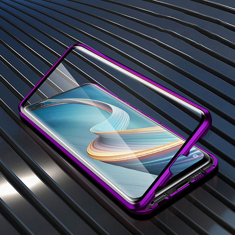 Funda Bumper Lujo Marco de Aluminio Espejo 360 Grados Carcasa para Oppo Reno4 Z 5G Morado